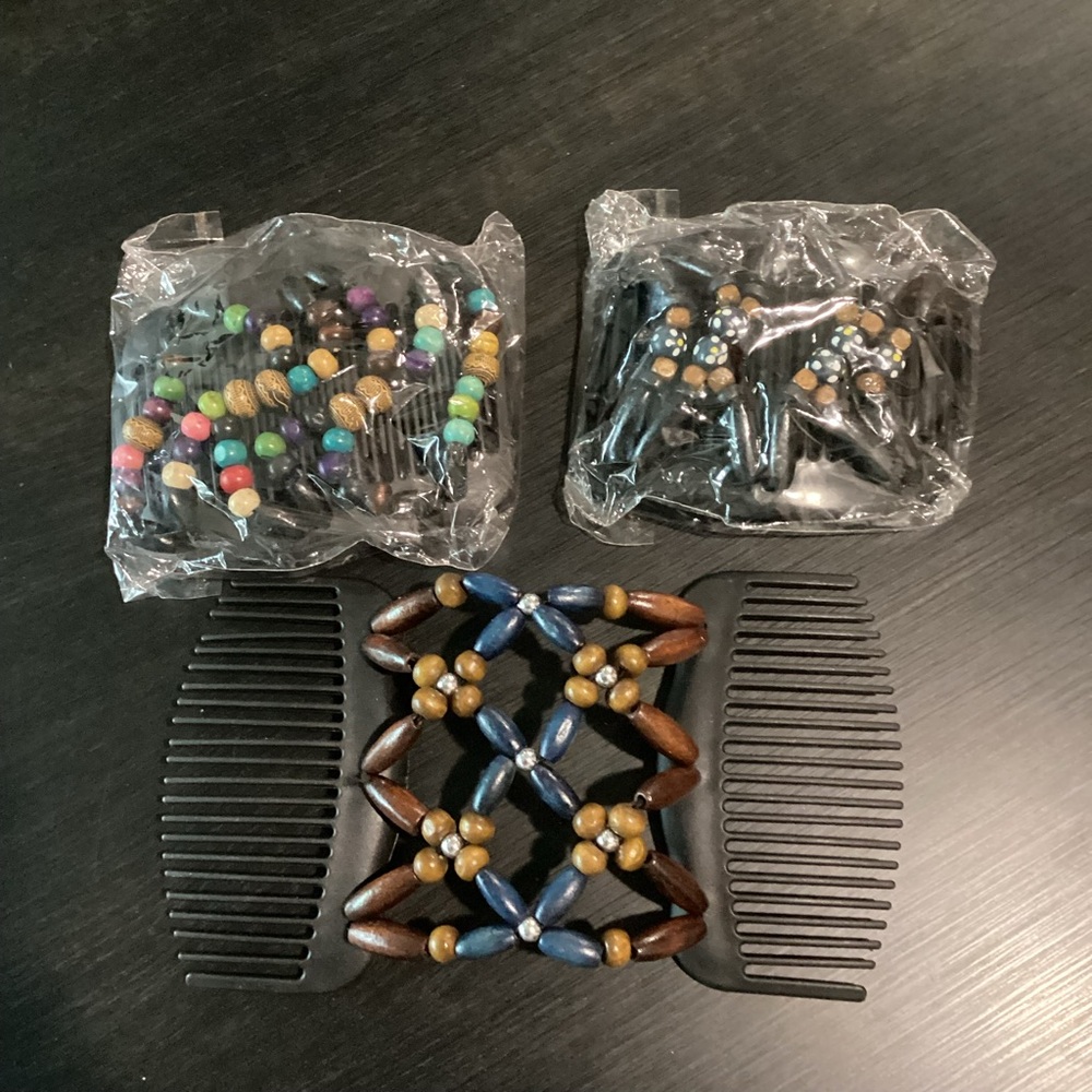 New lot of 3 Colorful Beaded Angel Wing Hair Combs
